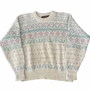 VTG Eddie Bauer Wool Blend Sweater Womens Large Beige Nordic Fair Isle Grandma